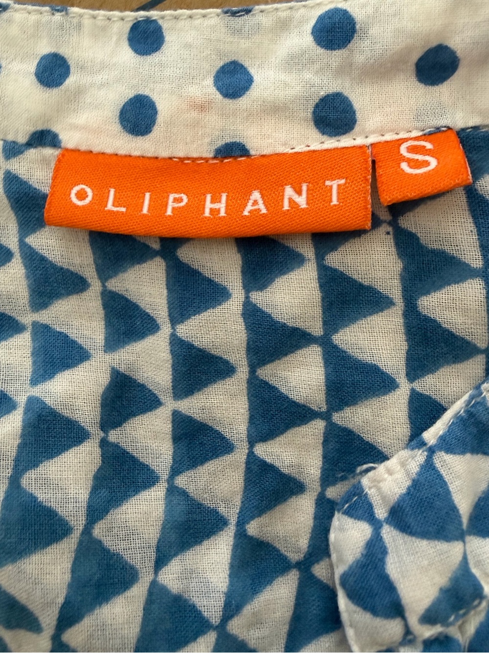 Oliphant Blue & White Geometric 100% Cotton Pintuck Women’s Tunic Top sz Small - Picture 3 of 4